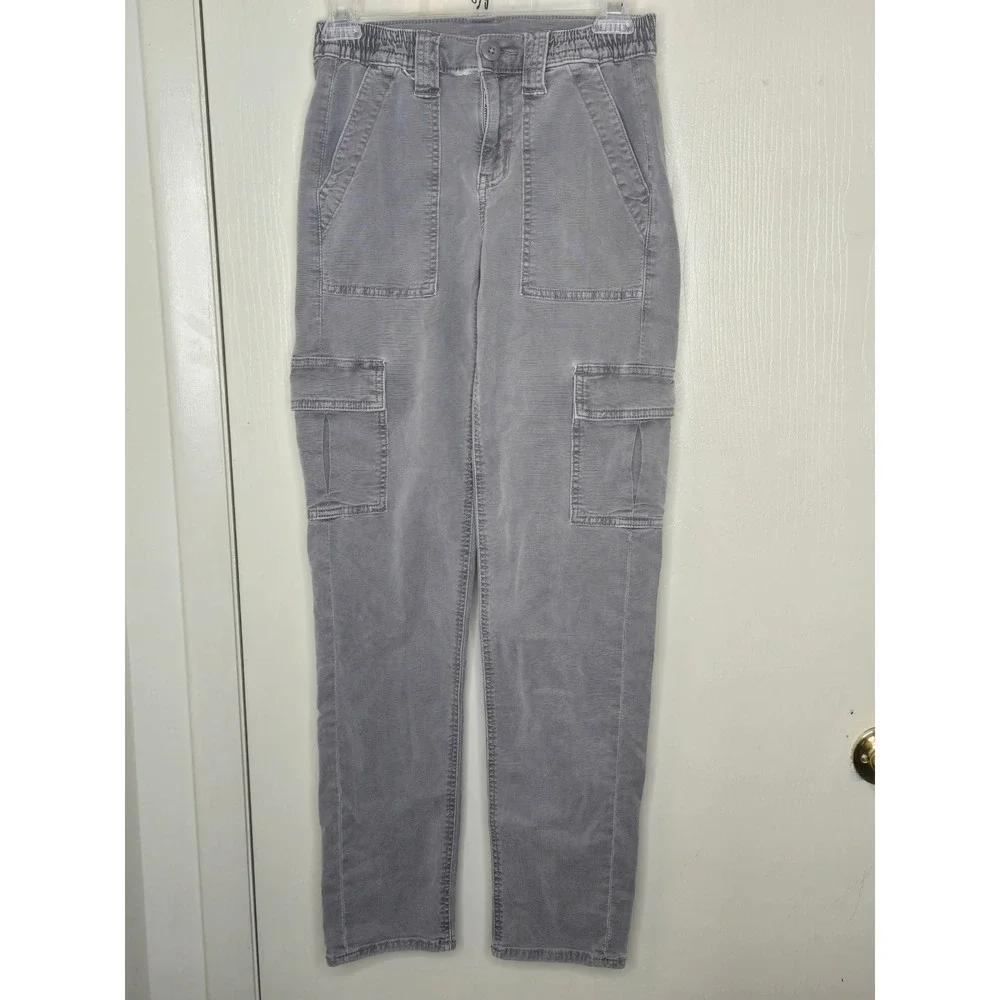 American Eagle Gray Utility Cargo Pants High Waisted Straight Leg Womens 8